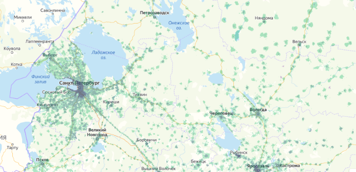 Зона покрытия МТС на карте Тольятти 