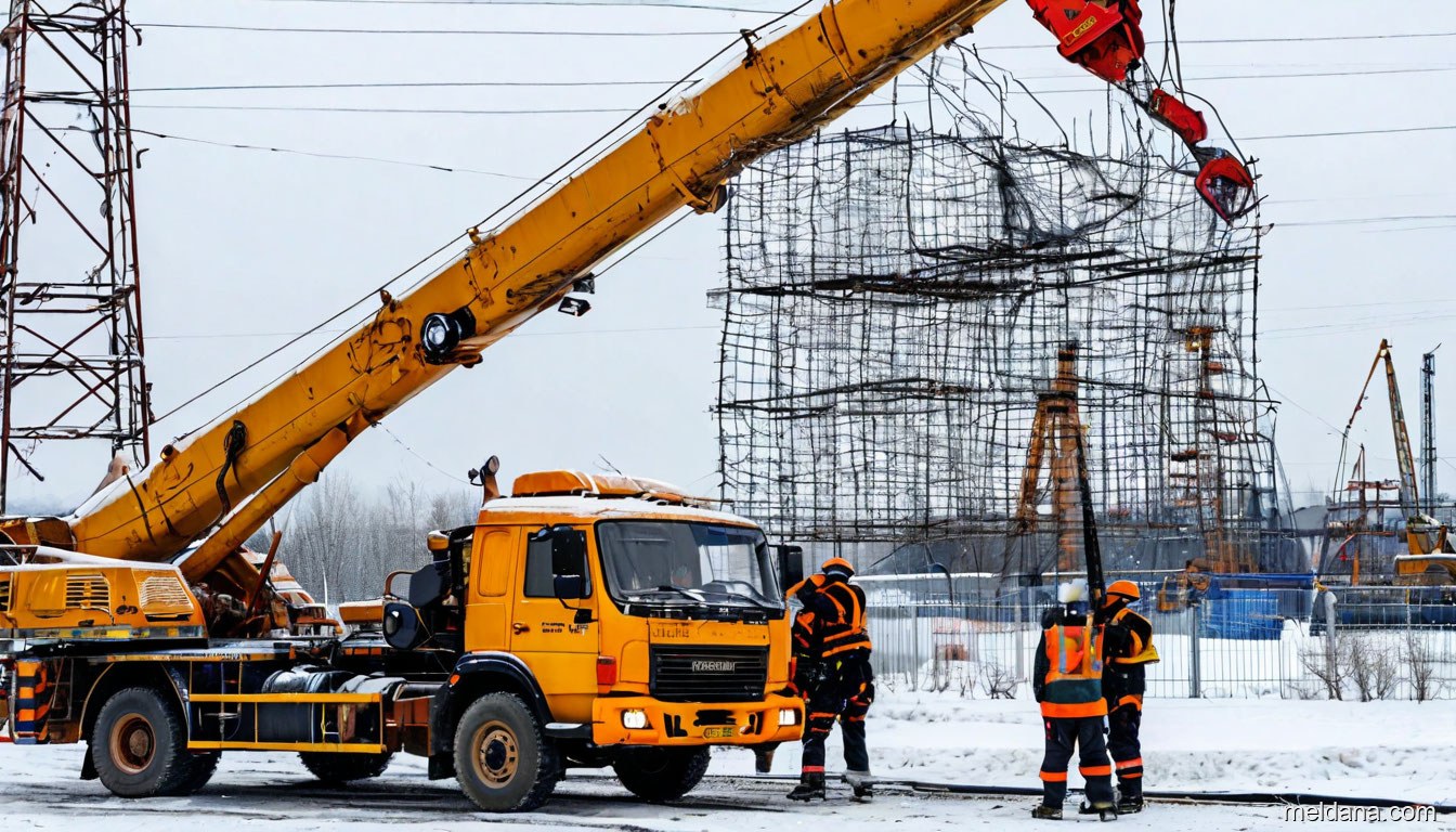 Монтаж антидроновой сетки на стальной каркас вокруг промышленного объекта